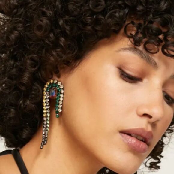 DEMARSON Divinia Multi-Color Waterfall Crystal Pierced Earrings Studs Designer - Picture 2 of 9